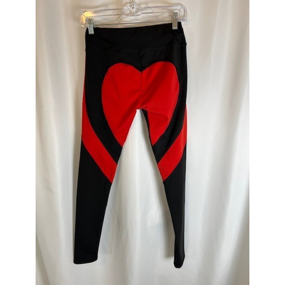 Yoga Pants Leggings Black W/ Red Or Rose Heart Stretch Workout Pants High Waist - Picture 3 of 5